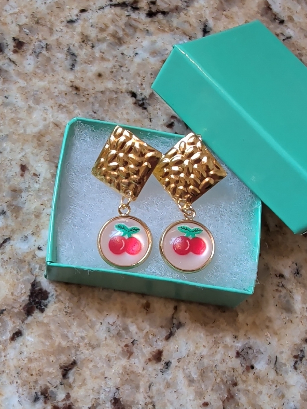 5 For $25.00- Gold Tone Cherry Drop Earrings